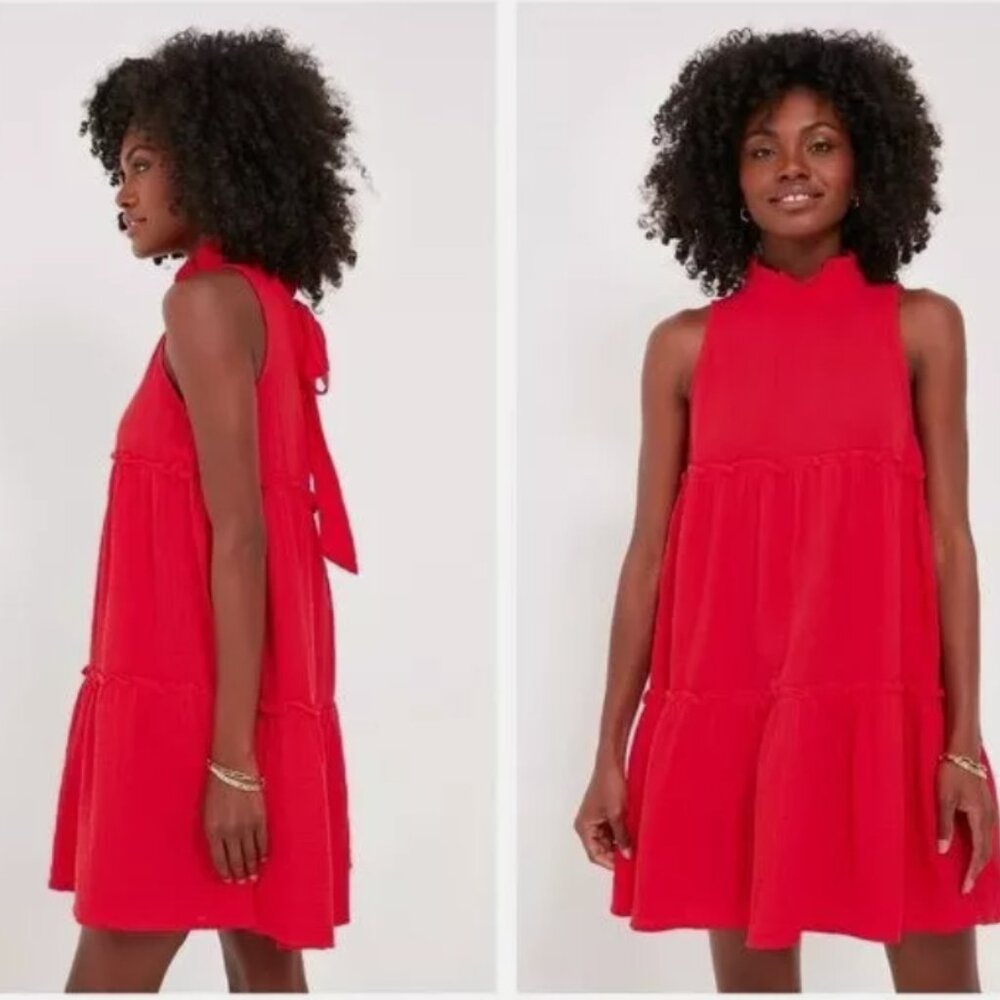 Pomander Place Morgan Mock Neck Mini Dress – Red – Size M – Excellent Condition
